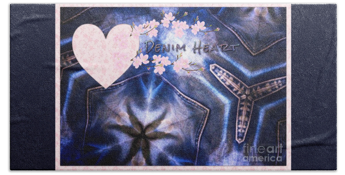 Denim Jeans Beach Sheet featuring the mixed media Denim Heart by Joan-Violet Stretch