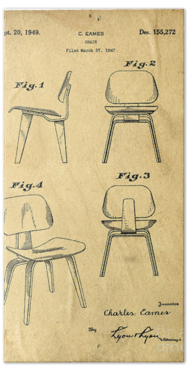 Patent Beach Towel featuring the digital art Designs for a Eames chair by Edward Fielding