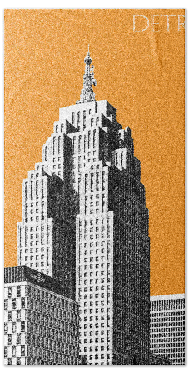 Detroit Beach Towel featuring the digital art Detroit Skyline 2 - Orange by DB Artist