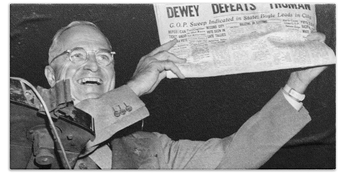1948 Beach Sheet featuring the photograph Dewey Defeats Truman Newspaper by Underwood Archives