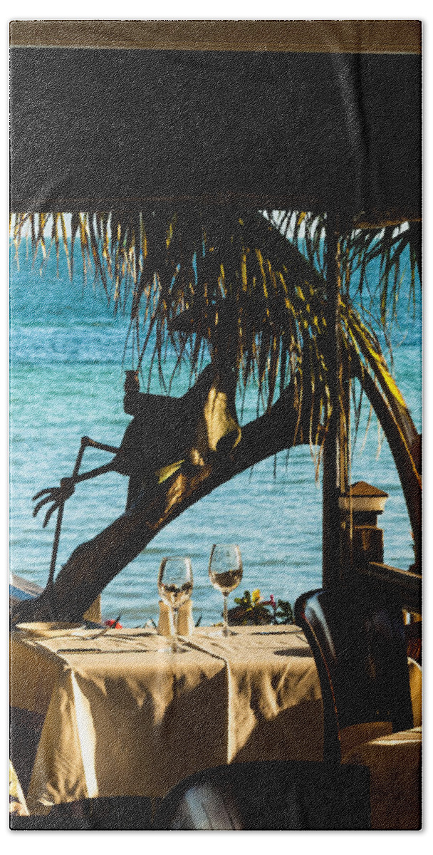 Backyard Beach Sheet featuring the photograph Dining For Two at Louie's Backyard by Ed Gleichman