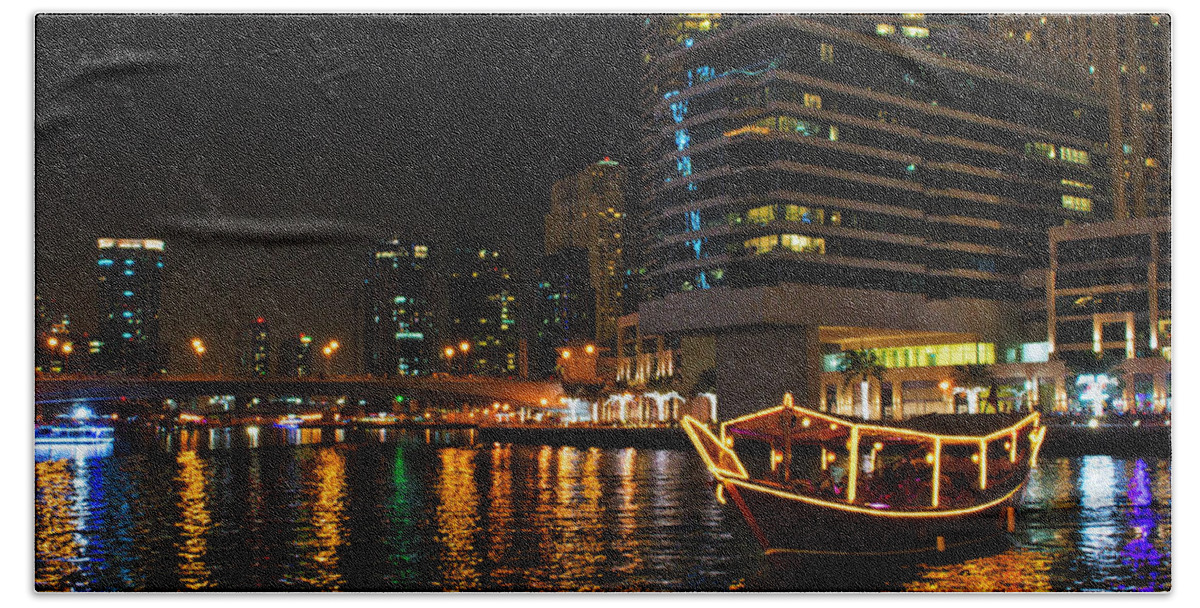 Dinner Beach Towel featuring the photograph Dinner Cruise Dubai by John Swartz