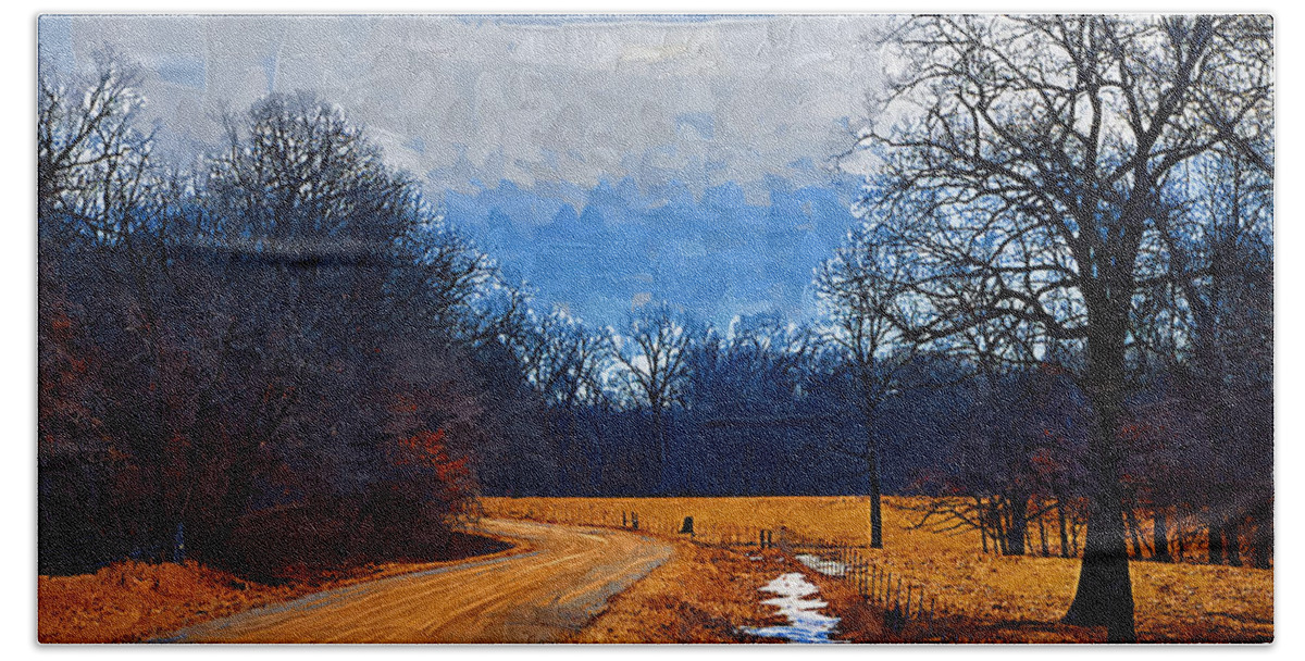 Country Beach Towel featuring the painting Dirt Road by Kirt Tisdale