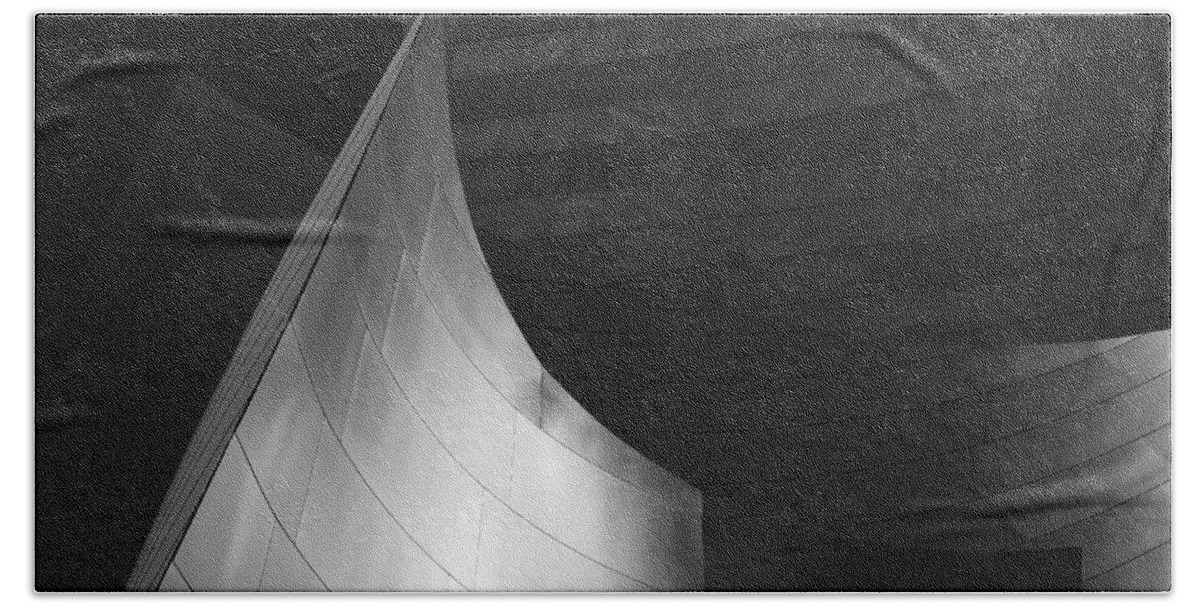 Walt Disney Concert Hall Beach Towel featuring the photograph Disney Hall Abstract Black and White by Rona Black