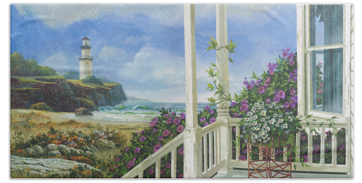 Lighthouse Beach Towel featuring the painting Distant Dreams by Michael Humphries