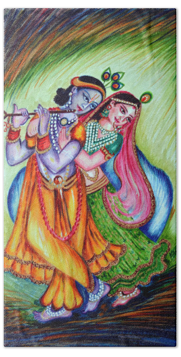 Krishna Beach Sheet featuring the painting Divine Lovers by Harsh Malik