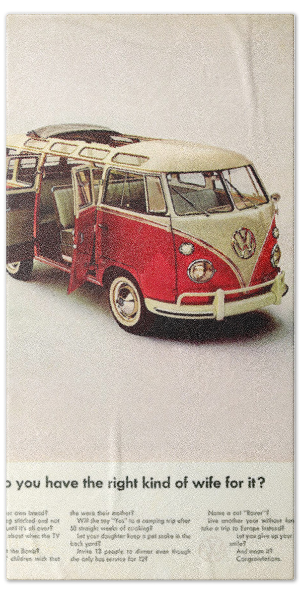 Volkswagen Van Beach Towel featuring the digital art Do you have the right kind of wife for it by Georgia Fowler