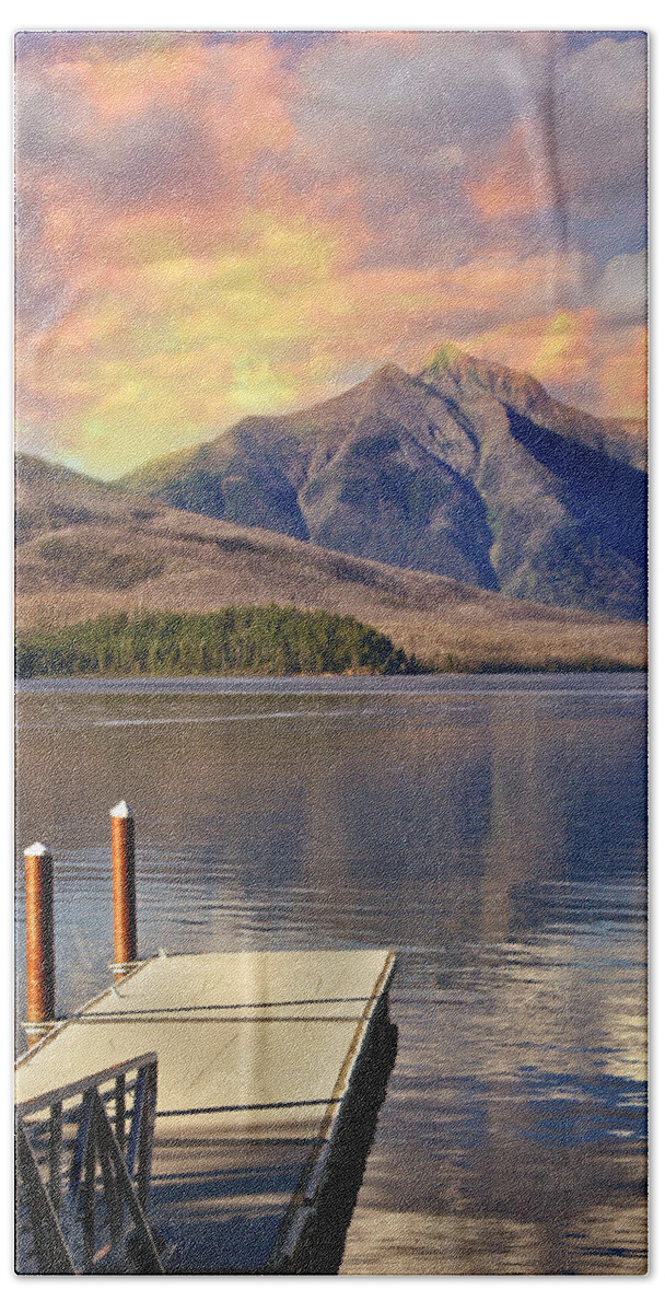 Lake Mcdonald Beach Towel featuring the photograph Dock on Lake McDonald by Marty Koch