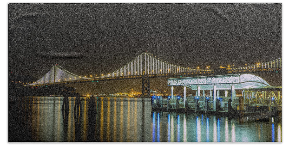 Embarcadero Beach Towel featuring the photograph Docks and Bay Lights by Bryant Coffey