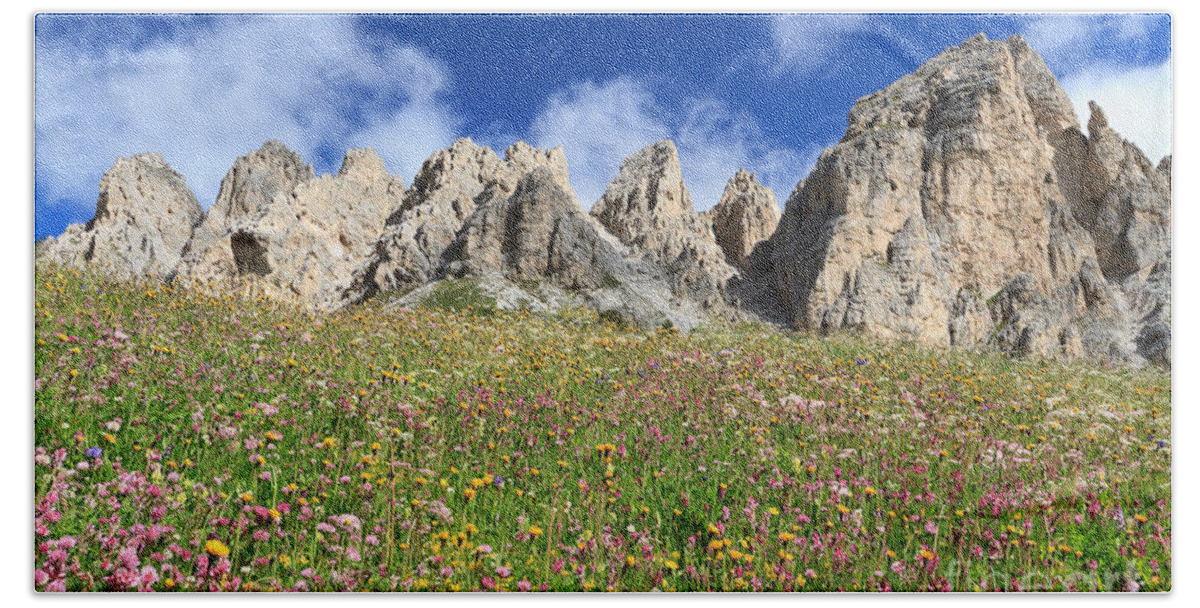 Alpine Beach Sheet featuring the photograph Dolomiti - flowered meadow by Antonio Scarpi