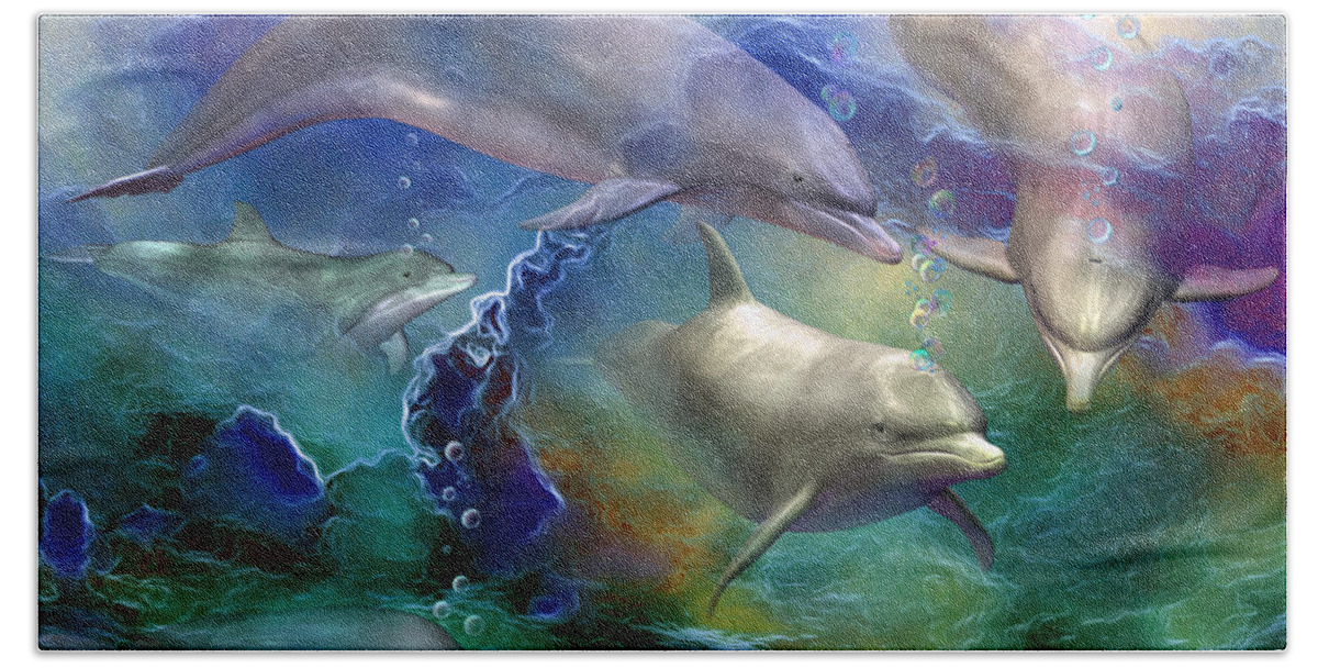 Dolphin Beach Sheet featuring the mixed media Dolphin Dream by Carol Cavalaris