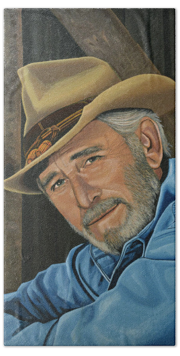 Don Williams Beach Towel featuring the painting Don Williams Painting by Paul Meijering