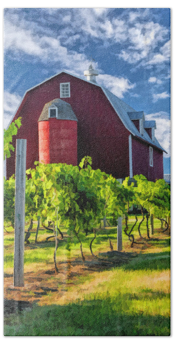 Door County Beach Towel featuring the painting Door County Cherry Orchard and Vineyard by Christopher Arndt