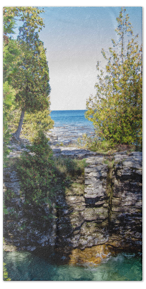 Door County Beach Towel featuring the photograph Door County's Cave Point by Susan McMenamin