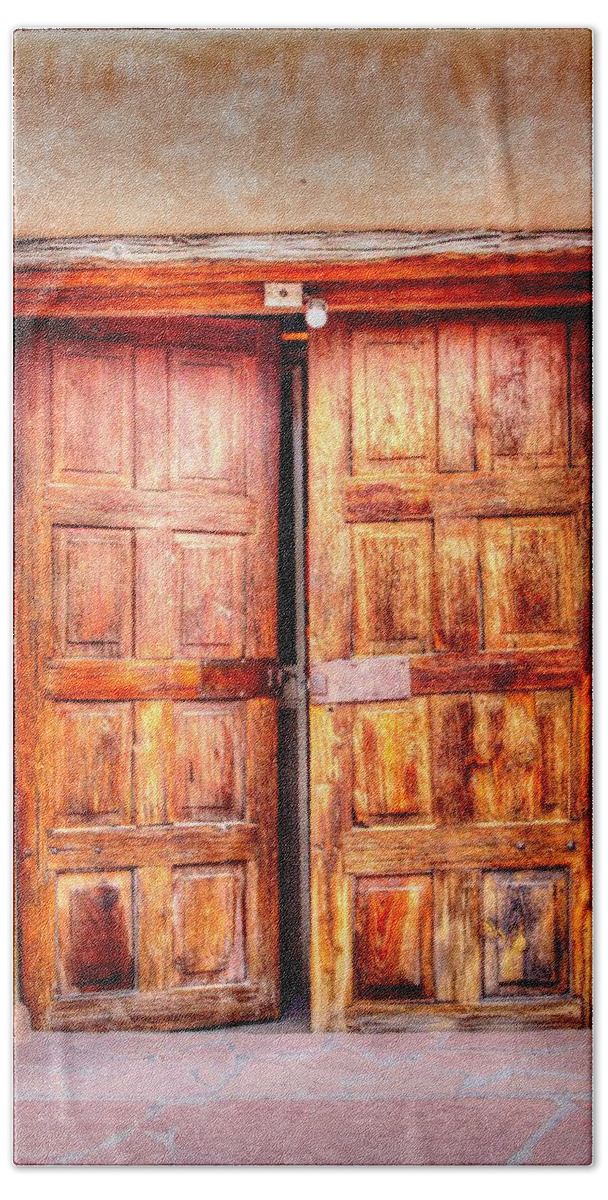 Santuario De Chimayo Beach Towel featuring the photograph Doors to the Inner Santuario de Chimayo by Lanita Williams