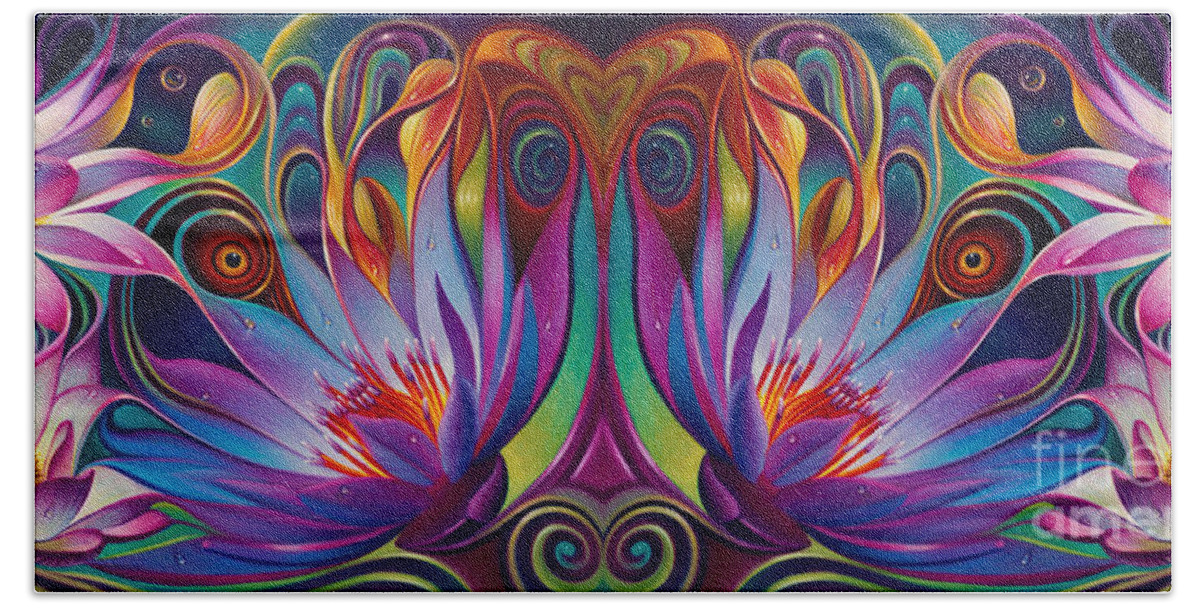 Lotus Beach Towel featuring the painting Double Floral Fantasy by Ricardo Chavez-Mendez