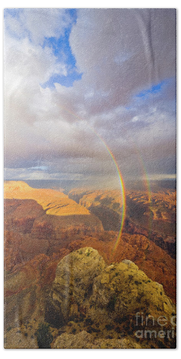 00345498 Beach Towel featuring the photograph Rainbow at Kanab Pt, Grand Canyon by Yva Momatiuk John Eastcott