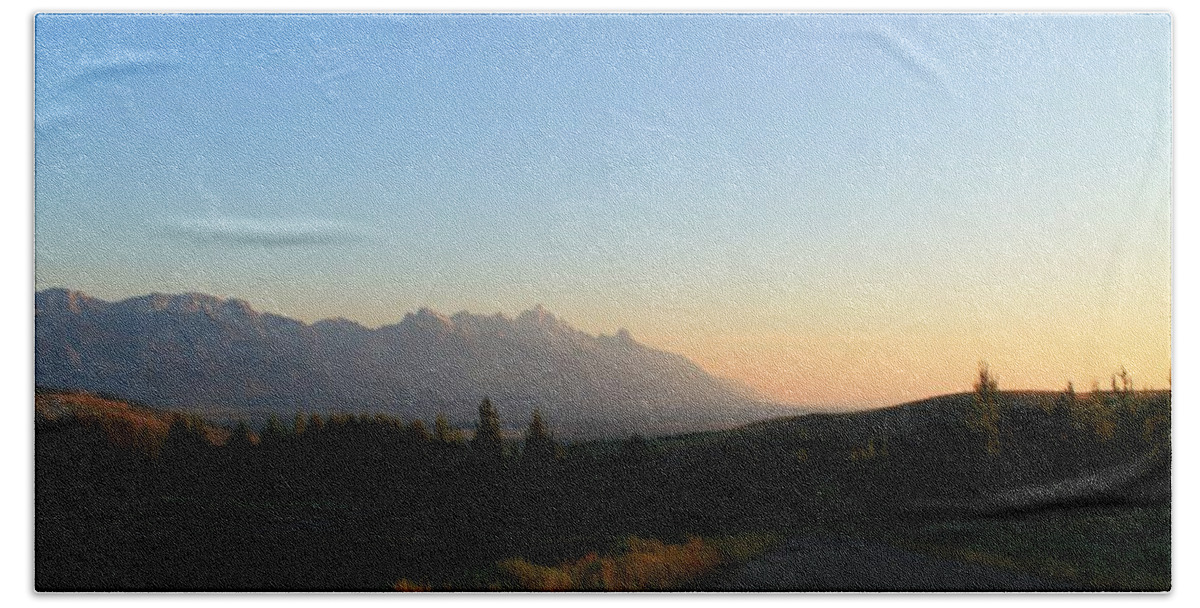 Grand Tetons Beach Towel featuring the photograph Down that road by Catie Canetti
