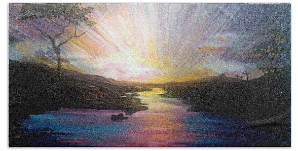 Spiritual Beach Sheet featuring the painting Down To The River by Stefan Duncan