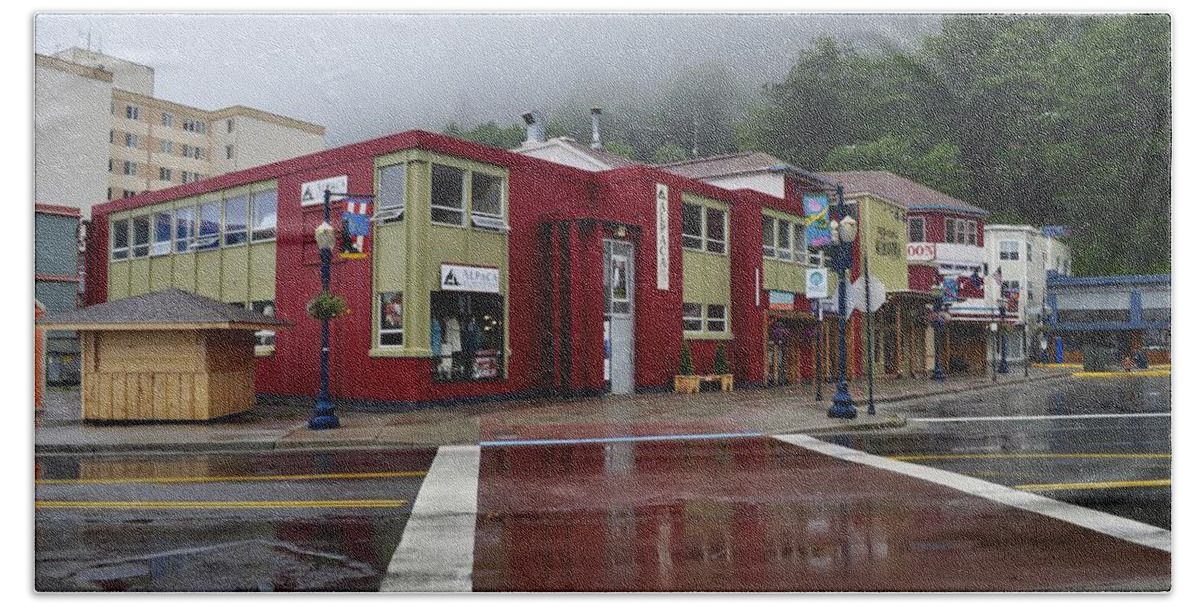 Juneau Beach Sheet featuring the photograph Downtown Juneau on a Rainy Day by Cathy Mahnke