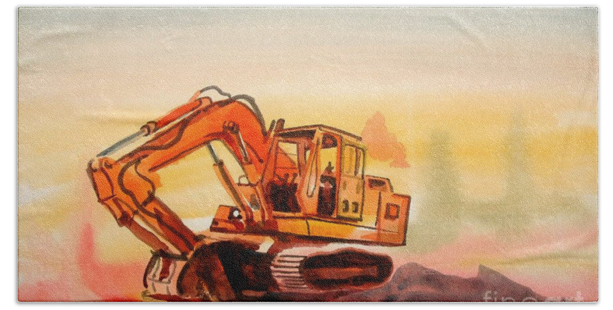 Dozer In Watercolor Beach Sheet featuring the painting Dozer in Watercolor by Kip DeVore