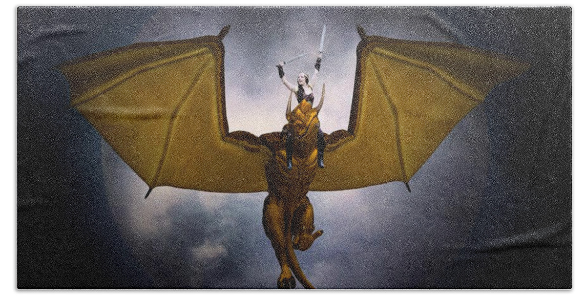 Dragon Beach Towel featuring the painting Dragon Rider by Jon Volden
