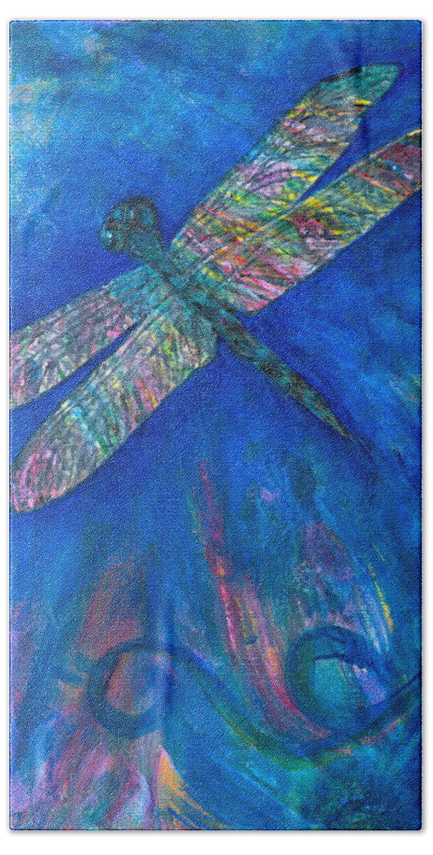 Dragonfly Beach Towel featuring the painting Dragonfly Flying High by Denise Hoag