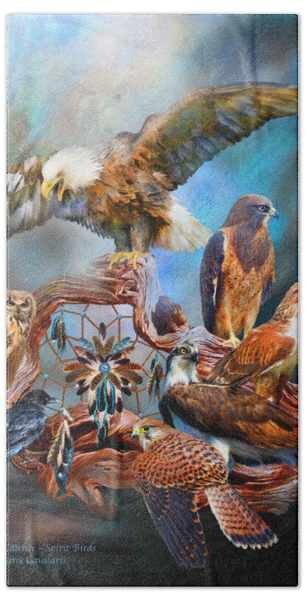 Carol Cavalaris Beach Towel featuring the mixed media Dream Catcher - Spirit Birds by Carol Cavalaris