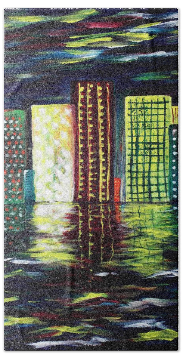 Skyline Beach Towel featuring the painting Dream City by Anastasiya Malakhova