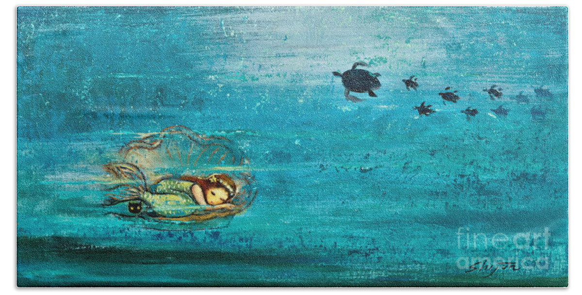Mermaid Art Beach Towel featuring the painting Dreaming Mermaid by Shijun Munns