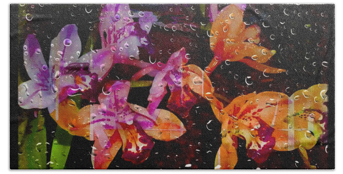 Flowers Beach Towel featuring the photograph Drenched Flowers by Ellen Cannon