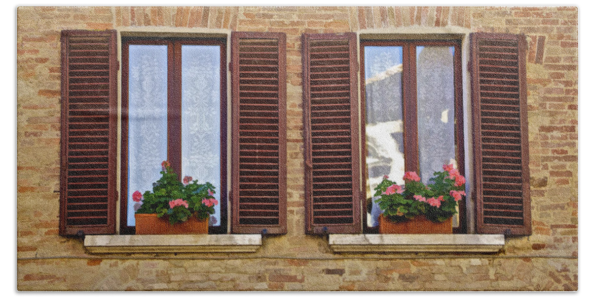 Art Beach Towel featuring the photograph Dueling Windows of Tuscany by David Letts