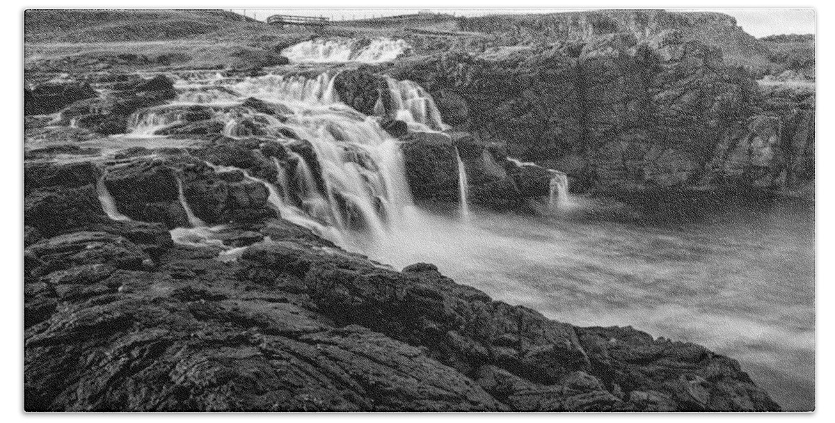 Dunseverick Beach Towel featuring the photograph Dunseverick Waterfall by Nigel R Bell