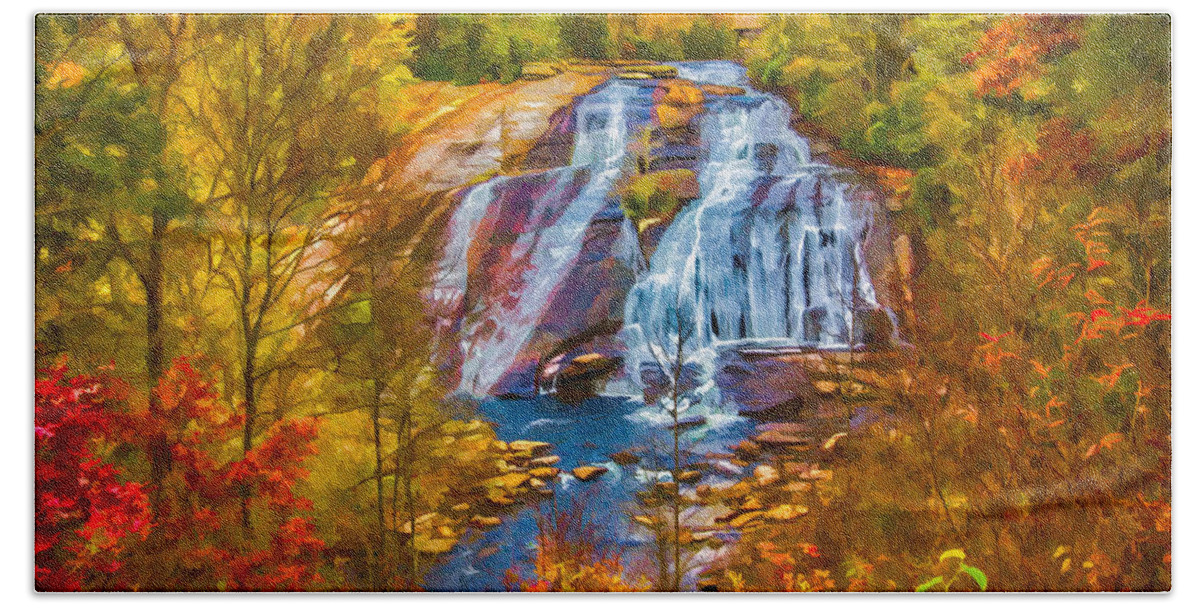 Nc Beach Sheet featuring the digital art Dupont Forest High Falls in Autumn by John Haldane