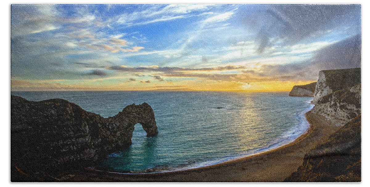 Durdle Door Beach Towel featuring the photograph Durdle Door Sunset by Ian Good
