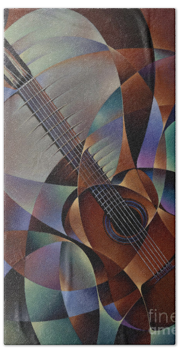 Violin Beach Towel featuring the painting Dynamic Guitar by Ricardo Chavez-Mendez