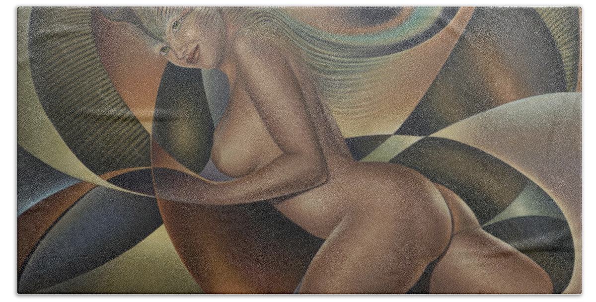 Nude-art Beach Towel featuring the painting Dynamic Queen 4 by Ricardo Chavez-Mendez