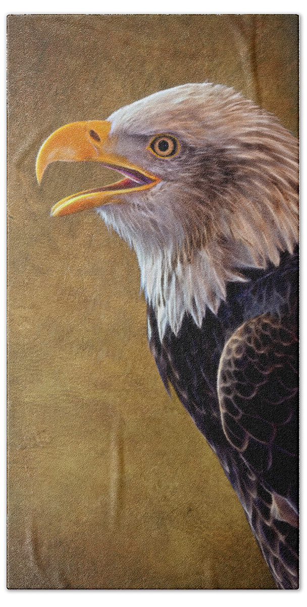 Eagle Beach Towel featuring the photograph Eagle On Lookout by Bill and Linda Tiepelman