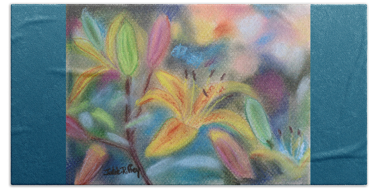 Pastel Beach Sheet featuring the pastel Early Arrival Lily by Julie Brugh Riffey