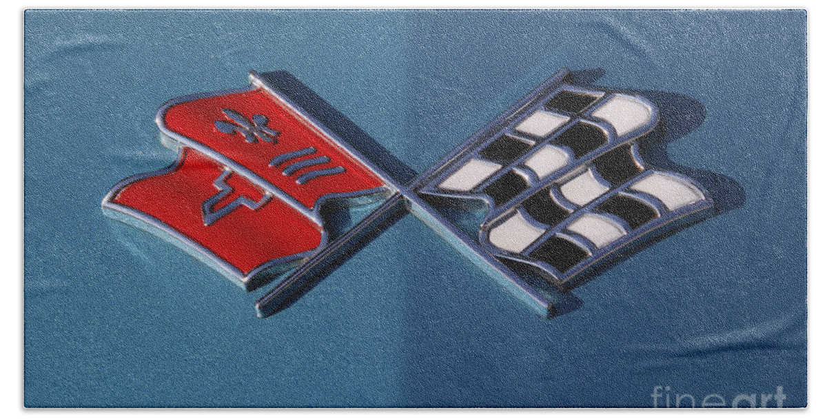 Corvette Beach Towel featuring the photograph Early C3 Corvette Emblem Blue by Dennis Hedberg