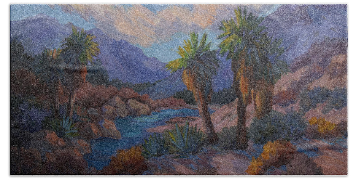 Palm Trees Beach Towel featuring the painting Early Light on Palm Trees by Diane McClary