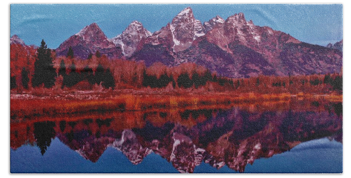Grand Tetons Beach Towel featuring the photograph Early Morning at the Tetons by Benjamin Yeager