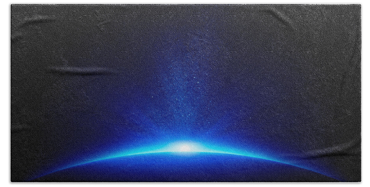 Earth Beach Towel featuring the photograph Earth sunrise in space by Johan Swanepoel