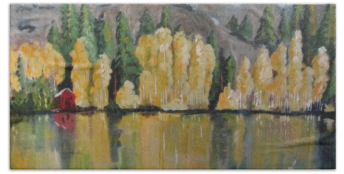 Fall Beach Towel featuring the painting Eastern Sierra Reflections by Dody Rogers