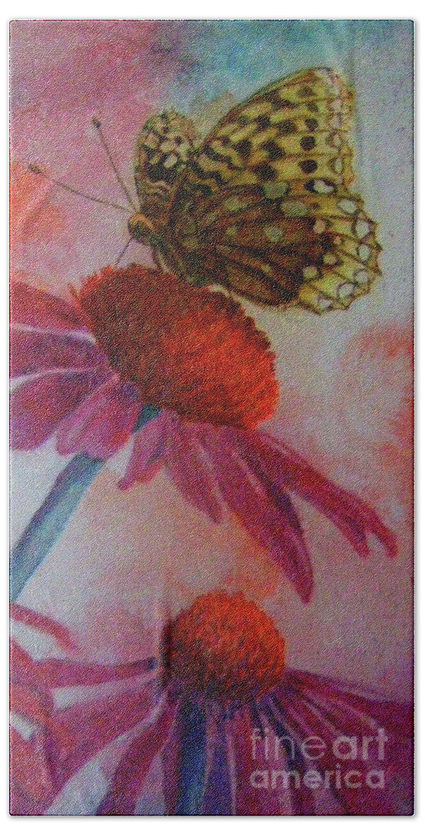 Floral Beach Towel featuring the painting Echinacea fritillaria by Lynn Quinn