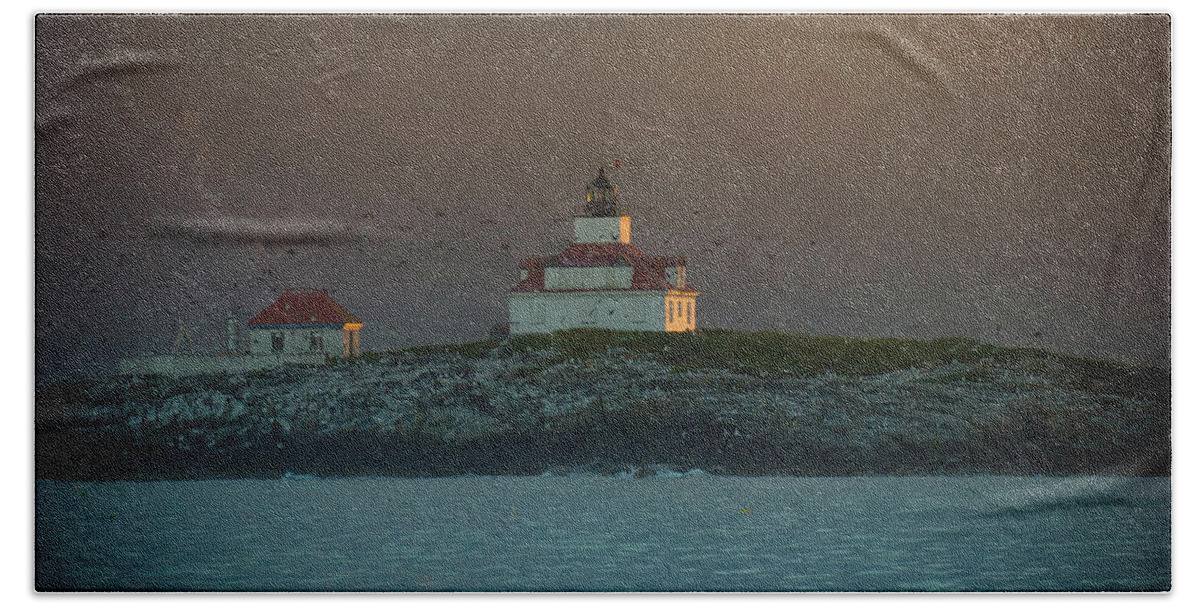 Acadia National Park Beach Towel featuring the photograph Egg Rock Island Lighthouse by Sebastian Musial