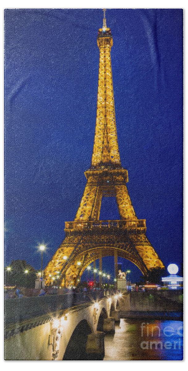 Architectural Beach Sheet featuring the photograph Eiffel Tower by Night by Inge Johnsson