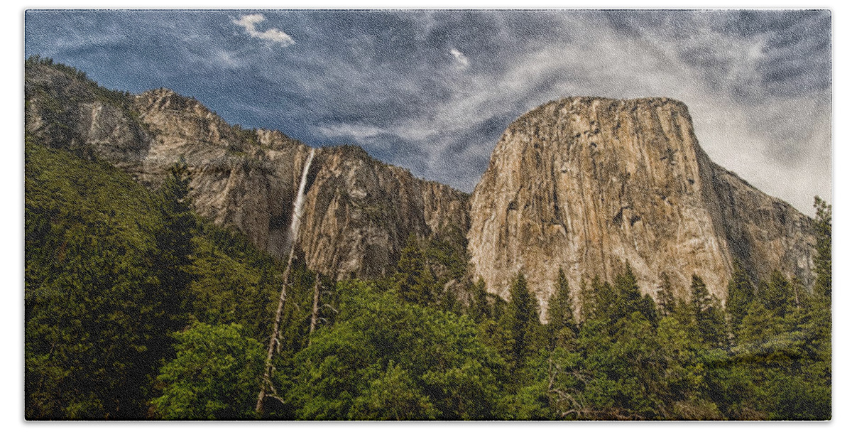 Yosemite Beach Sheet featuring the photograph El Capitan and Ribbon Falls by Cat Connor