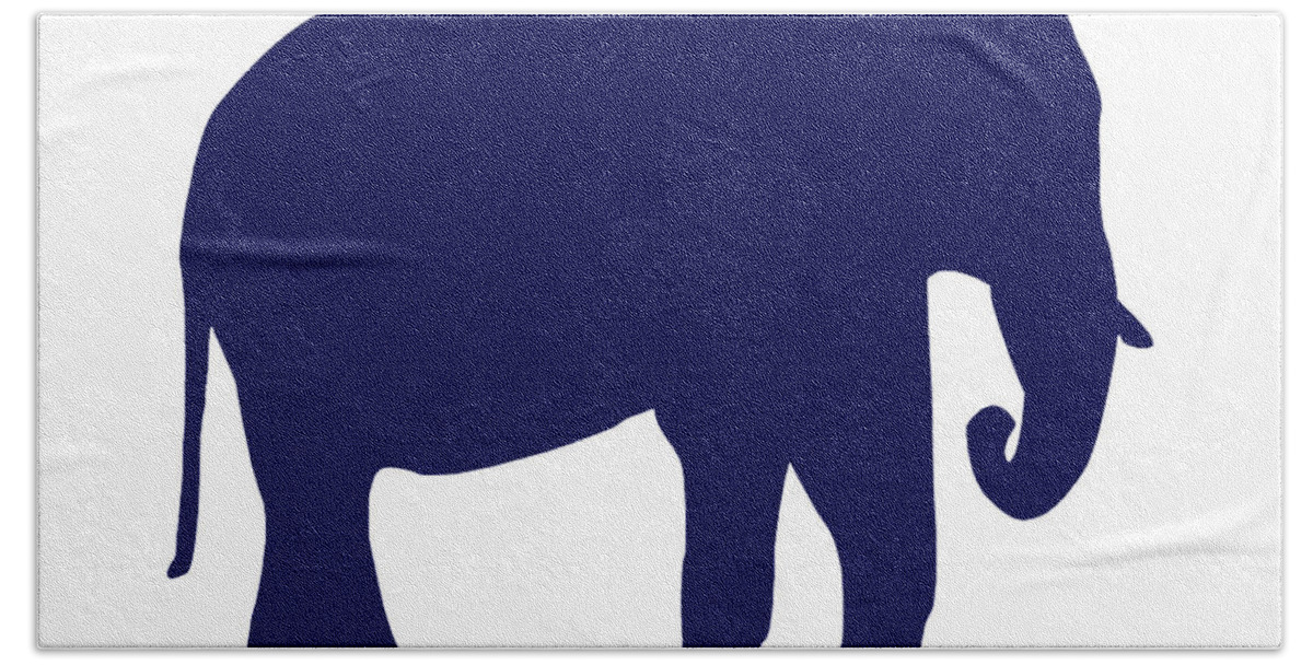 Graphic Art Beach Towel featuring the digital art Elephant in Navy and White by Jackie Farnsworth