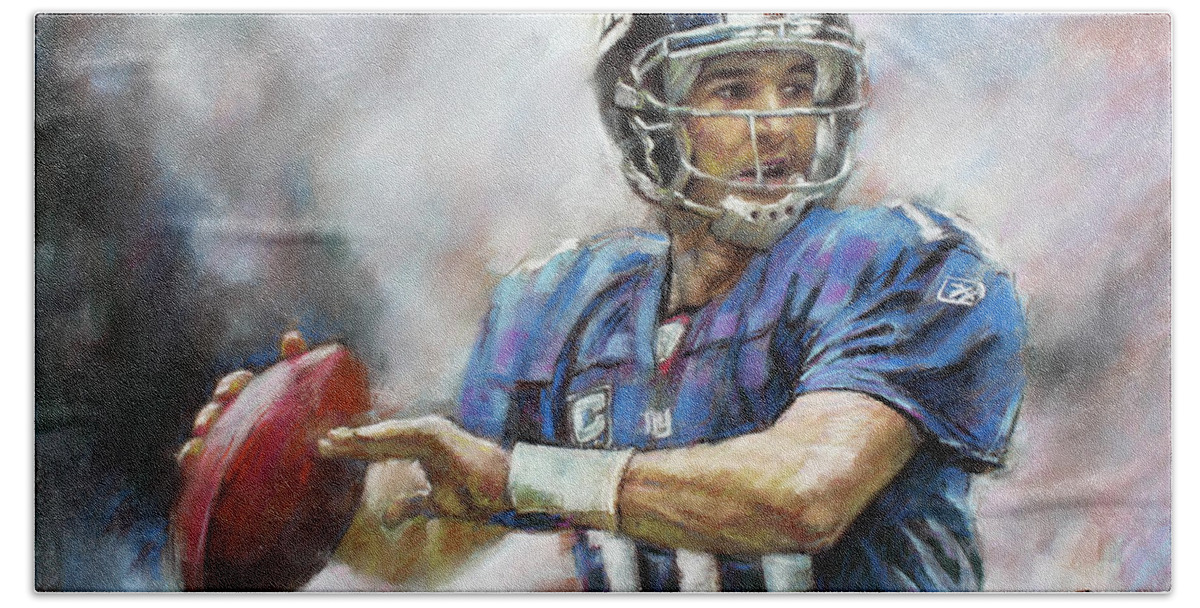 Eli Manning Beach Sheet featuring the drawing Eli Manning NFL NY Giants by Viola El